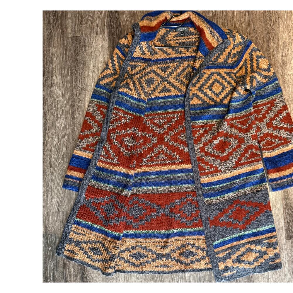 Spense Knits Aztec Cardigan Sweater Womens XL Southwestern Boho Duster Open Fron